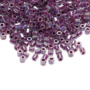 Seed bead, Delica&reg;, glass, pkg/7.5g, #8 cut, translucent raspberry-lined rainbow crystal clear (DBLC-0056).
