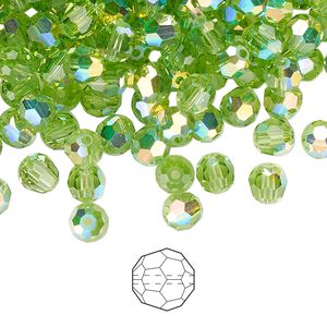 Bead 576pk peridot AB, Preciosa Czech crystal 5mm round