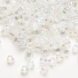 Seed bead, Miyuki, glass, transparent rainbow clear (TR1151), #5 triangle. Sold per 250-gram pkg.