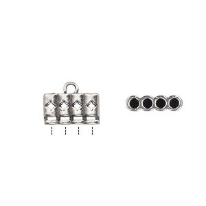 Cord end glue-in 1pkg2 silver-plated, 12x7mm / cutout diamond / 2sided / 2mm inside diameter, 4-strand / brass / antiqued