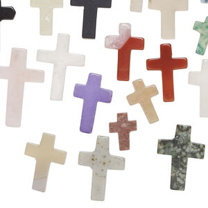 Multi-gemstone 1pkg25, half-drilled cross drop mix 12x9mm-24x17mm