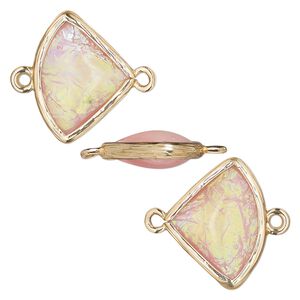 Link, Opalized Ice&trade;, "opal" (resin) and gold-finished brass, light pink, 19x15mm double-sided fan. Sold per pkg of 4.