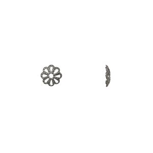 Bead cap, gunmetal-plated brass, stamped, 6x1mm fancy round with cutout pattern, fits 6-8mm bead. Sold per pkg of 100.