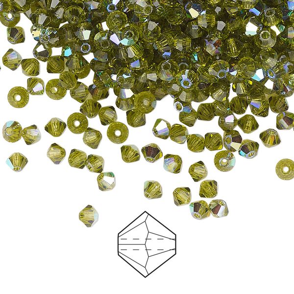 Bead 1440pk olivine AB, Preciosa Czech crystal 3mm bicone image number 0