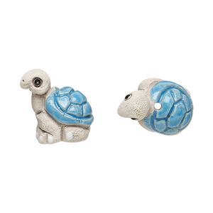 Bead, glazed ceramic, multicolored, 18x14mm hand-painted turtle. Sold per pkg of 2.