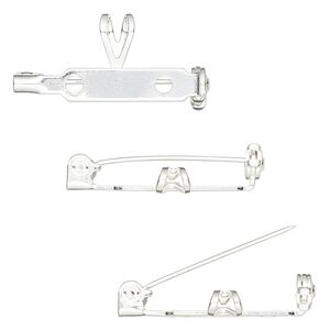 Pin back 1pkg10 silver-finished "pewter", 26x12mm / locking bar, steel