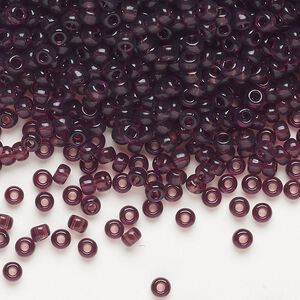 Seed bead, Miyuki, glass, pkg/250g, #8 rocaille, transparent dark smoky amethyst (RR-153).