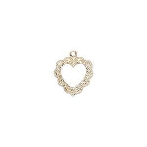 Charm, 14Kt gold-filled, 12mm single-sided open heart with fancy textured edge. Sold individually.
