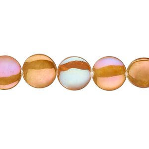 Mother-of-pearl shell 1pkg1, flat round bead 15 inch gold 10mm