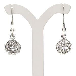 Earring, glass rhinestone and stainless steel, clear, 30mm with round and fishhook ear wire. Sold per pair.