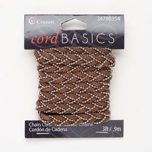 Leather / steel 1pkg1, braided cord dark brown / silver-finished 3 foot 7mm