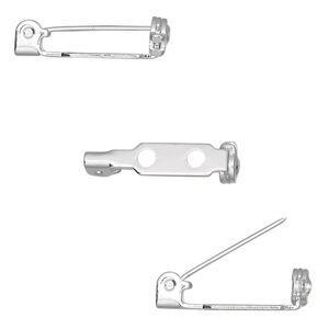 Pin back 1pkg100 silver-plated, 0.75 inch / locking bar, steel