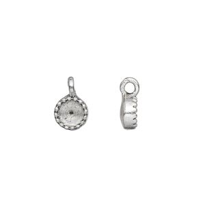 Drop, antique silver-plated "pewter" (zinc-based alloy), 7mm single-sided round with SS24 setting. Sold per pkg of 10.
