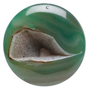 Druzy green agate 1pkg1, puffed flat round focal 53-67mm
