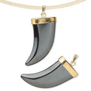 Hemalyke&trade; / brass 1pkg2, gold-finished / silver-finished Italian horn pendant 30x15mm