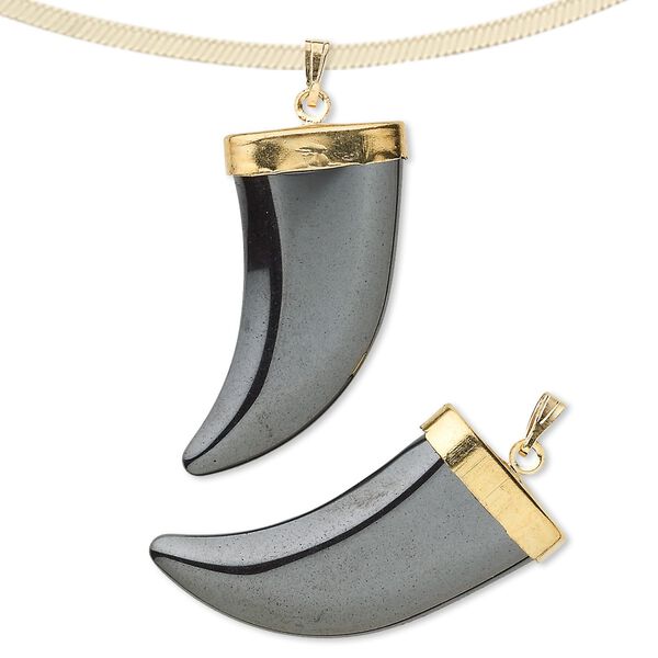 Hemalyke&trade; / brass 1pkg2, gold-finished / silver-finished Italian horn pendant 30x15mm image number 0