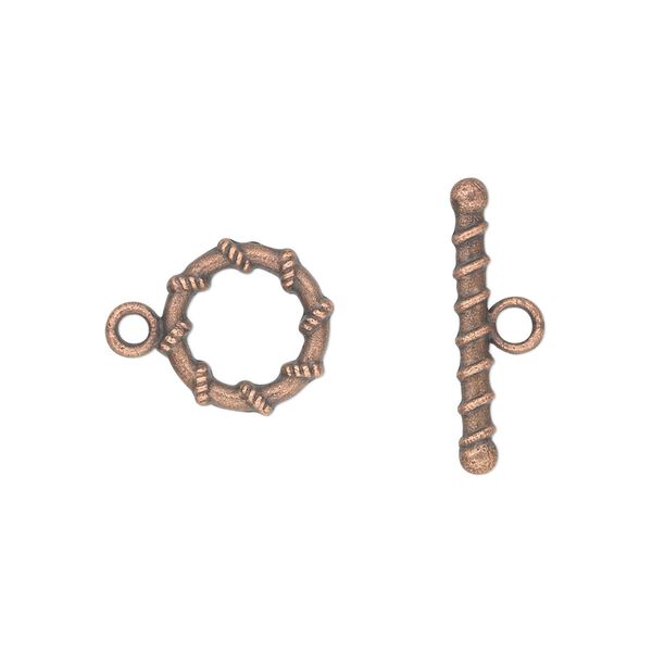 Clasp toggle 1pkg20 copper-plated "pewter" (zinc alloy), 11mm double-sided round, antique 1-strand image number 0
