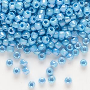 Seed bead, Dyna-Mites&trade;, glass, opaque rainbow turquoise blue, #6 round. Sold per 40-gram pkg.