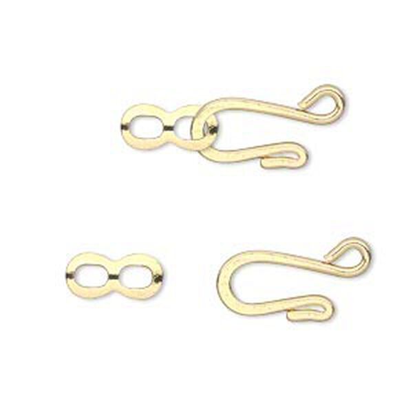 Clasp hook&eye 1pkg30, 12.5x8.5mm flat, gold-finished brass 1-strand image number 0