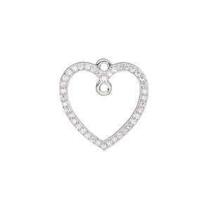 Charm, cubic zirconia and rhodium-plated sterling silver, clear, 18.5mm single-sided open heart with loop. Sold individually.