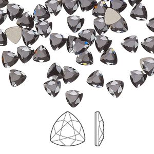 Flat back 288pk graphite foil back, Swarovski&reg; 5mm trilliant 2472
