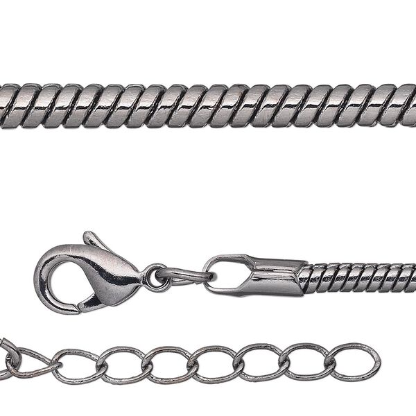 Chain 1pkg2 gunmetal-plated snake, 2.5mm / lobster claw clasp, brass 36 inch image number 0