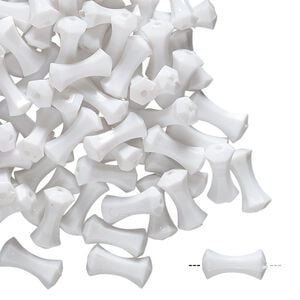 Bead, vintage German acrylic, white, 10x4.5mm fancy round tube. Sold per pkg of 100.