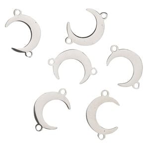Link, stainless steel, 14x12mm moon. Sold per pkg of 6.