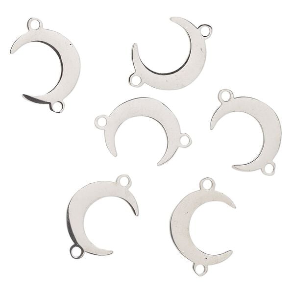 Link, stainless steel, 14x12mm moon. Sold per pkg of 6. image number 0