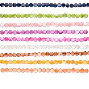 Mother-of-pearl shell 1pkg10, flat round bead 15.5 to 16 inch assorted colors 10mm
