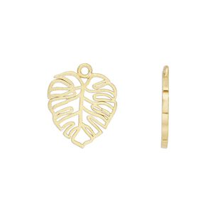 Charm Amoracast&reg; 1pkg1 sterling silver, 13.5x12.5mm 2-sided open monstera leaf, "vermeil" (gold finish)