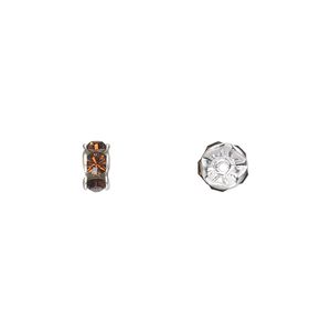Bead 4pk smoked topaz silver plate foil back, Crystal Passions&reg; 6x3.5mm rondelle 77506