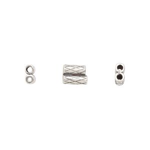 Clasp slide 1pkg2 silver-plated, 7.5x6mm textured double-round tube / fits 1.5mm cord, antique brass JBB Findings 1-strand