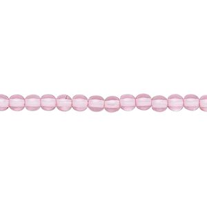 Bead, Czech dipped d&eacute;cor glass druk, translucent pink, 4mm round. Sold per 15-1/2" to 16" strand.