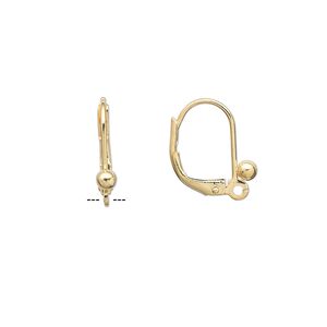 Ear wire leverback 1pkg100 gold-plated, 16mm / 3mm ball / closed loop, brass 50 pair
