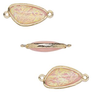 Link, Opalized Ice&trade;, "opal" (resin) and gold-finished brass, light pink, 19.5x11mm double-sided wing. Sold per pkg of 4.