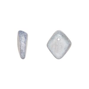 Bead, Czech pressed glass, light blue granite, 14x5mm diamond drop. Sold per 15" to 16" strand.
