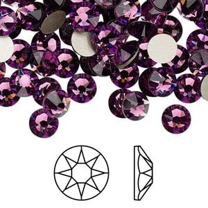 Flat back 144pk amethyst foil back, Crystal Passions&reg; 6.32-6.5mm rose round SS30 2088