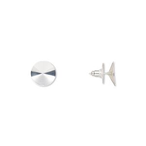 Earstud 1pkg10 Almost Instant Jewelry&reg;, 14.5mm round / 14mm rivoli glue-in setting / comfort clutch, silver-finished brass / steel / plastic 5 pair