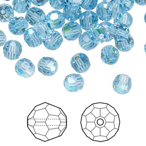 Bead 12pk aquamarine shimmer, Crystal Passions&reg; 6mm round 5000