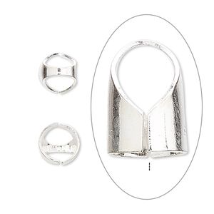 Cord end glue-in 1pkg2 sterling silver, 11x8mm / 7mm inside diameter