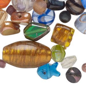 Bead mix, glass, opaque and translucent mixed colors, 6x5mm-25x19mm mixed shapes. Sold per 3-ounce pkg, approximately 110 beads.