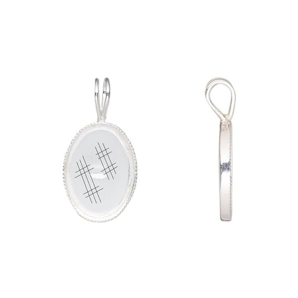 Pendant, sterling silver, 14x10mm oval setting. Sold per pkg of 2. image number 0