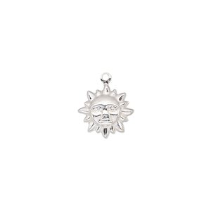 Charm, sterling silver, 11.5x11mm single-sided sun. Sold individually.