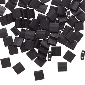Seed bead, TILA&reg;, glass, pkg/250g, 5mm full tila square, opaque matte black, (TL-401F).