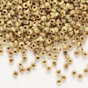 Seed bead, Miyuki, glass, pkg/250g, #8 rocaille, opaque Picasso yellow, (RR-4512).