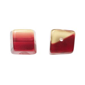 Bead, resin, red and yellow, 13x13mm irregular cube. Sold per pkg of 4.