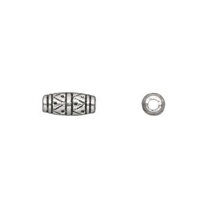 Bead 1pkg50 silver-plated "pewter", 11x4mm oval tube, antique