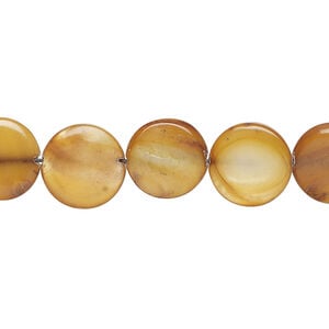 Mother-of-pearl shell 1pkg1, puffed flat round bead 15 inch burnt umber 11-12mm