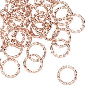 Jump ring 1pkg50 copper, 10mm hand-cut twisted round, 16 gauge / 7.5mm inside diameter